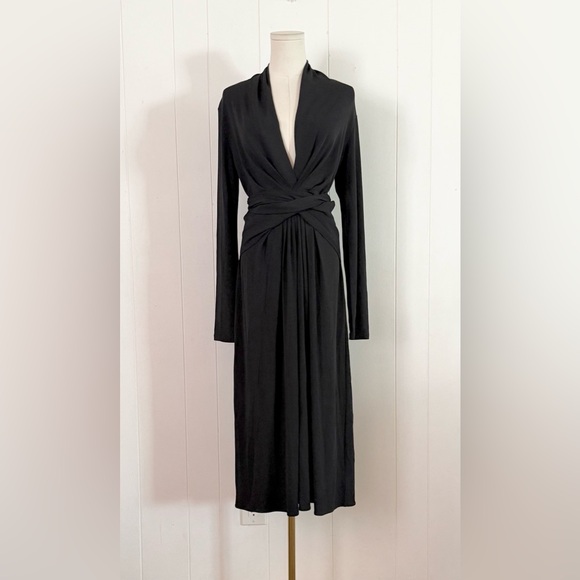 Michael Kors Collection NWT Black Wrap Front Jersey Midi Dress Size 8 Designer - Picture 4 of 11